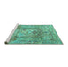 Sideview of Machine Washable Persian Turquoise Traditional Area Rugs, wshtr4777turq