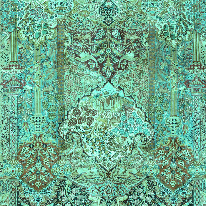 Machine Washable Persian Turquoise Traditional Area Rugs, wshtr4777turq