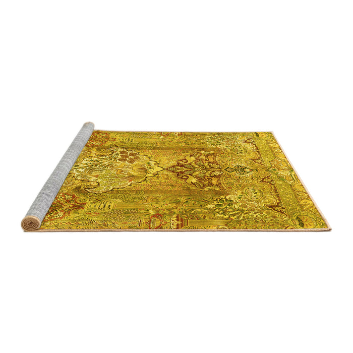 Sideview of Machine Washable Persian Yellow Traditional Rug, wshtr4777yw