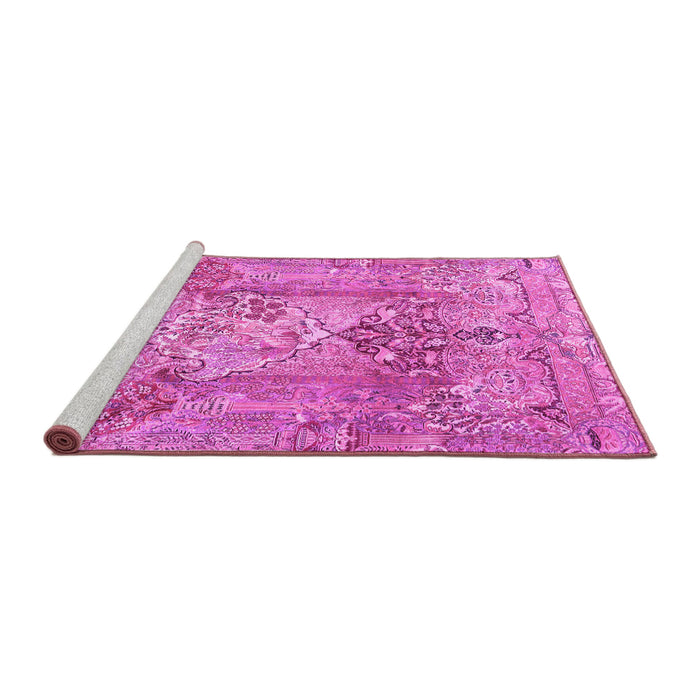 Sideview of Machine Washable Persian Pink Traditional Rug, wshtr4777pnk