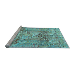 Sideview of Machine Washable Persian Light Blue Traditional Rug, wshtr4777lblu