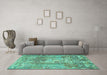 Machine Washable Persian Turquoise Traditional Area Rugs in a Living Room,, wshtr4777turq