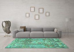 Machine Washable Persian Turquoise Traditional Area Rugs in a Living Room,, wshtr4777turq
