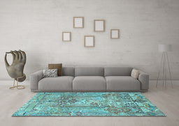 Machine Washable Persian Light Blue Traditional Rug in a Living Room, wshtr4777lblu