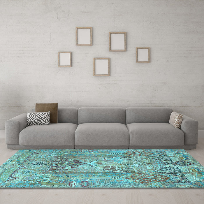 Machine Washable Persian Light Blue Traditional Rug in a Living Room, wshtr4777lblu