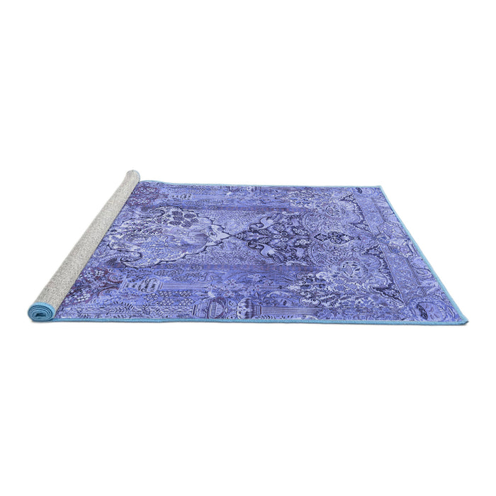 Sideview of Machine Washable Persian Blue Traditional Rug, wshtr4777blu