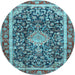 Round Medallion Light Blue Traditional Rug, tr4778lblu