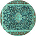 Round Machine Washable Medallion Turquoise Traditional Area Rugs, wshtr4778turq