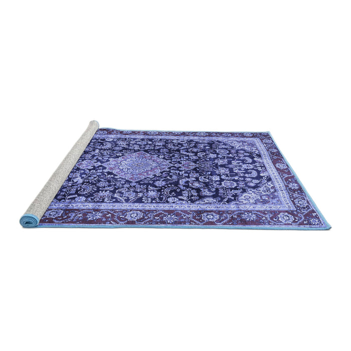 Sideview of Machine Washable Medallion Blue Traditional Rug, wshtr4778blu