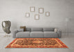 Machine Washable Medallion Orange Traditional Area Rugs in a Living Room, wshtr4778org