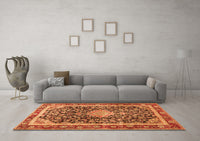 Machine Washable Medallion Orange Traditional Rug, wshtr4778org