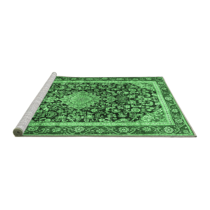 Sideview of Machine Washable Medallion Emerald Green Traditional Area Rugs, wshtr4778emgrn