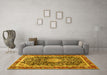 Machine Washable Medallion Yellow Traditional Rug in a Living Room, wshtr4778yw