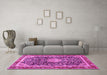 Machine Washable Medallion Pink Traditional Rug in a Living Room, wshtr4778pnk