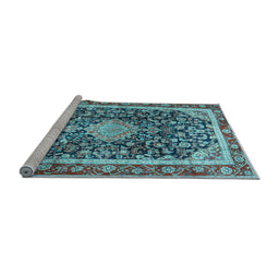 Sideview of Machine Washable Medallion Light Blue Traditional Rug, wshtr4778lblu