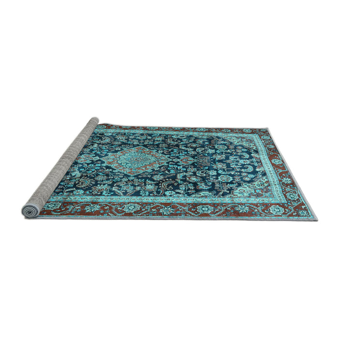 Sideview of Machine Washable Medallion Light Blue Traditional Rug, wshtr4778lblu