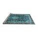 Sideview of Machine Washable Medallion Light Blue Traditional Rug, wshtr4778lblu