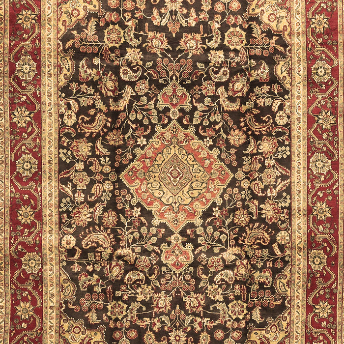 Machine Washable Medallion Brown Traditional Rug, wshtr4778brn