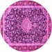 Round Machine Washable Medallion Pink Traditional Rug, wshtr4778pnk