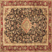 Square Machine Washable Medallion Brown Traditional Rug, wshtr4778brn