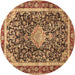 Round Medallion Brown Traditional Rug, tr4778brn