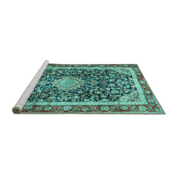 Sideview of Machine Washable Medallion Turquoise Traditional Area Rugs, wshtr4778turq