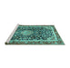 Sideview of Machine Washable Medallion Turquoise Traditional Area Rugs, wshtr4778turq