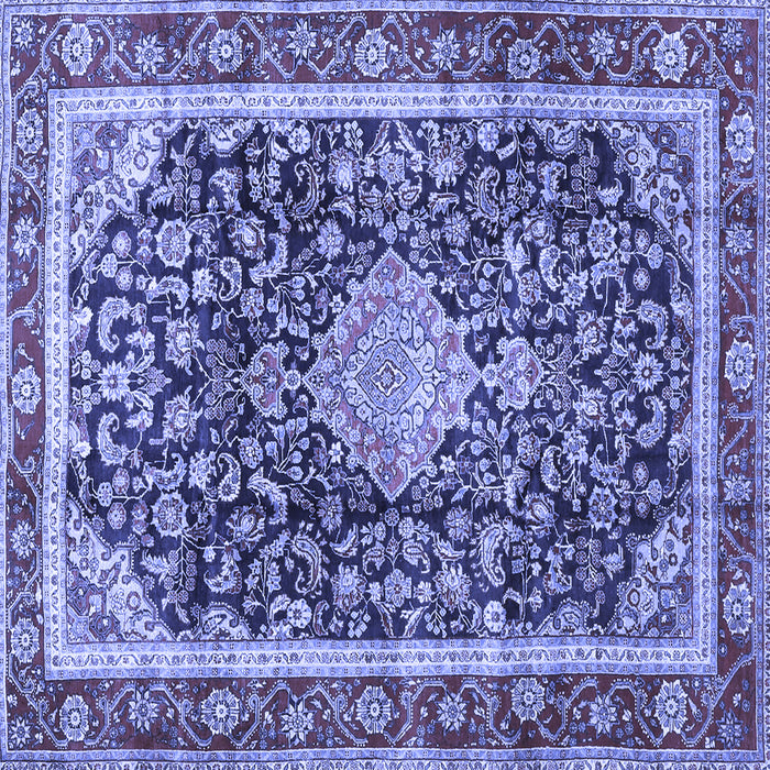 Square Machine Washable Medallion Blue Traditional Rug, wshtr4778blu