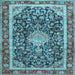 Square Machine Washable Medallion Light Blue Traditional Rug, wshtr4778lblu