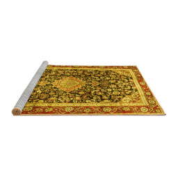 Sideview of Machine Washable Medallion Yellow Traditional Rug, wshtr4778yw