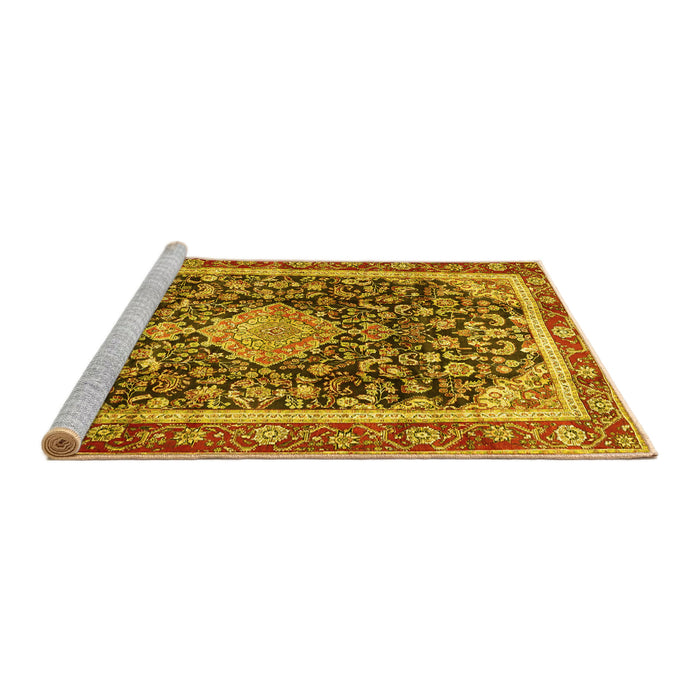 Sideview of Machine Washable Medallion Yellow Traditional Rug, wshtr4778yw