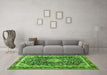 Machine Washable Medallion Green Traditional Area Rugs in a Living Room,, wshtr4778grn