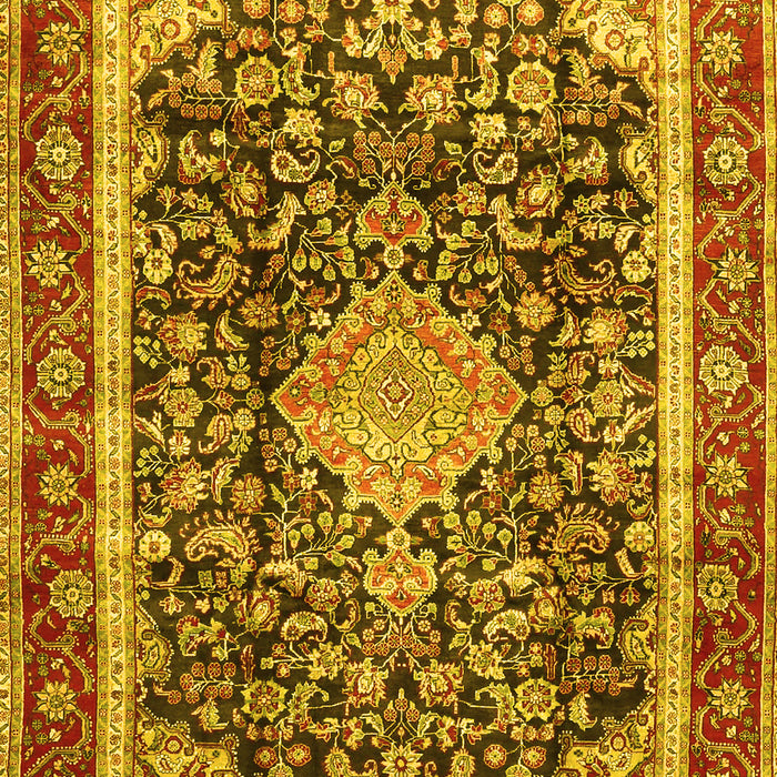 Machine Washable Medallion Yellow Traditional Rug, wshtr4778yw