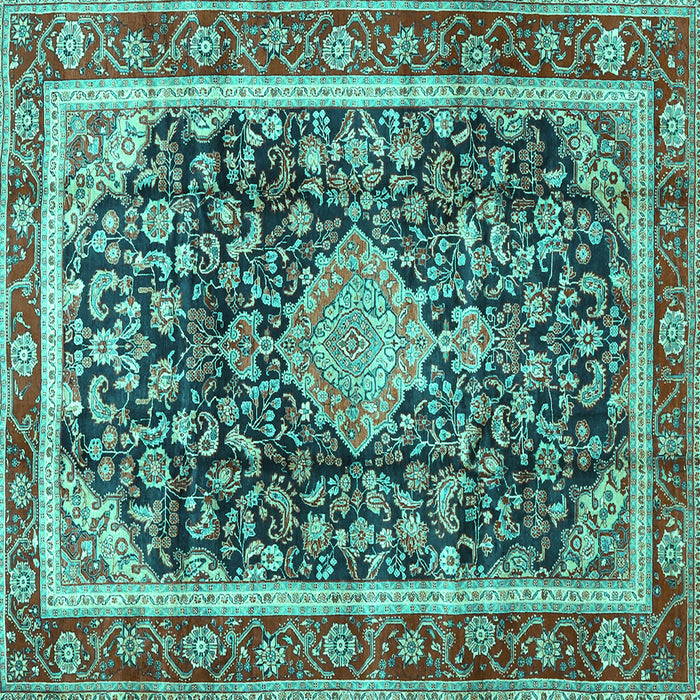 Square Machine Washable Medallion Turquoise Traditional Area Rugs, wshtr4778turq