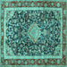 Square Machine Washable Medallion Turquoise Traditional Area Rugs, wshtr4778turq