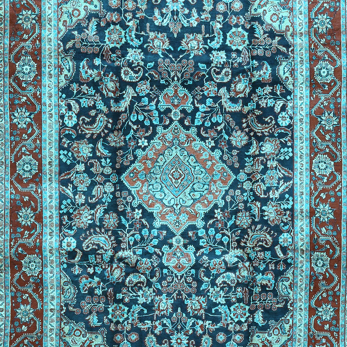 Machine Washable Medallion Light Blue Traditional Rug, wshtr4778lblu