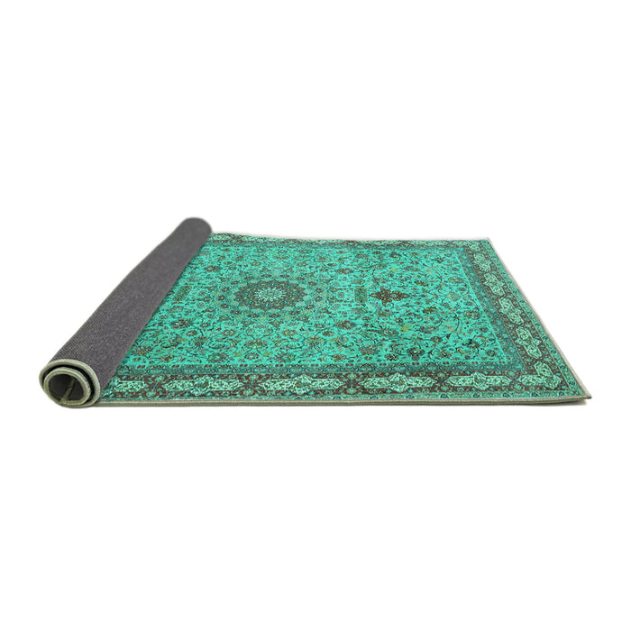 Sideview of Medallion Turquoise Traditional Rug, tr4779turq