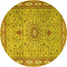 Round Medallion Yellow Traditional Rug, tr4779yw