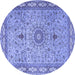 Round Machine Washable Medallion Blue Traditional Rug, wshtr4779blu