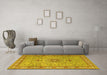 Machine Washable Medallion Yellow Traditional Rug in a Living Room, wshtr4779yw