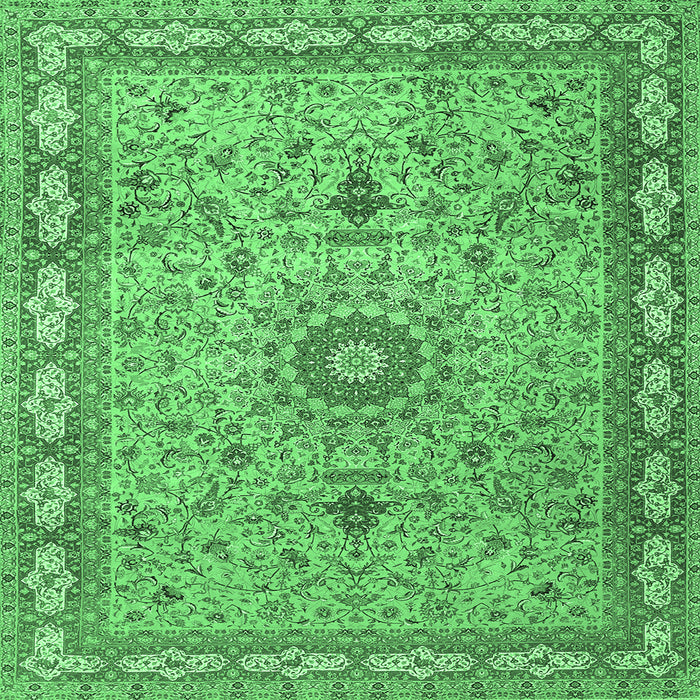 Square Machine Washable Medallion Emerald Green Traditional Area Rugs, wshtr4779emgrn