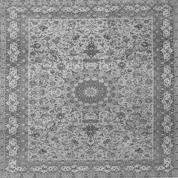 Round Machine Washable Medallion Gray Traditional Rug, wshtr4779gry