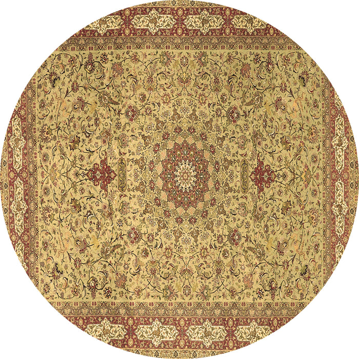Round Machine Washable Medallion Brown Traditional Rug, wshtr4779brn