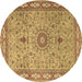 Round Machine Washable Medallion Brown Traditional Rug, wshtr4779brn