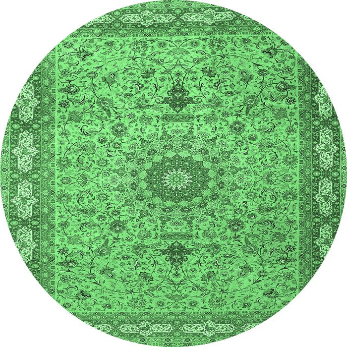 Round Machine Washable Medallion Emerald Green Traditional Area Rugs, wshtr4779emgrn