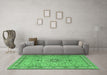 Machine Washable Medallion Emerald Green Traditional Area Rugs in a Living Room,, wshtr4779emgrn