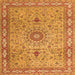 Round Machine Washable Medallion Orange Traditional Area Rugs, wshtr4779org