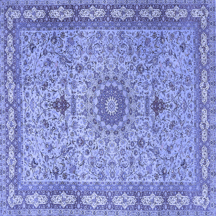 Square Machine Washable Medallion Blue Traditional Rug, wshtr4779blu