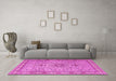 Machine Washable Medallion Pink Traditional Rug in a Living Room, wshtr4779pnk