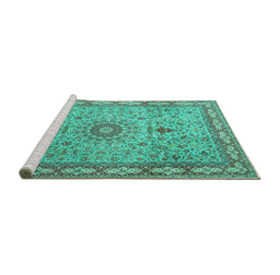 Sideview of Machine Washable Medallion Turquoise Traditional Area Rugs, wshtr4779turq